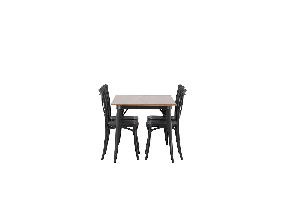 Ensemble Table à Manger & 4 Chaises "Tempe & Crosett" 140cm Naturel & Noir