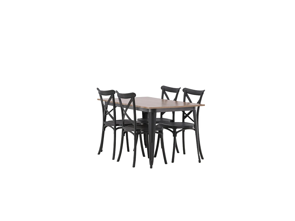 Ensemble Table à Manger & 4 Chaises "Tempe & Crosett" 140cm Naturel & Noir