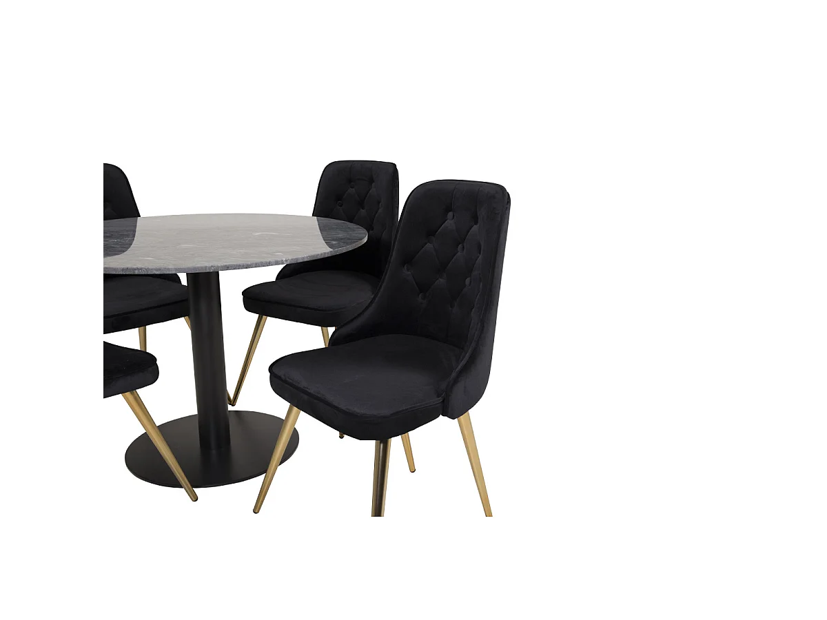 Ensemble Table à Manger & 4 Chaises "Estelle I & Deluxe II" 106cm Gris Foncé & Noir