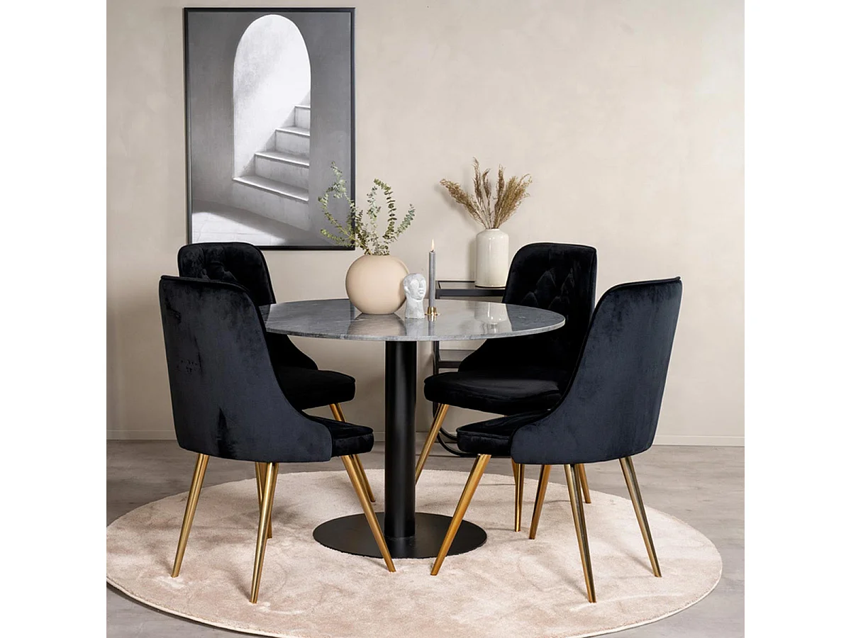 Ensemble Table à Manger & 4 Chaises "Estelle I & Deluxe II" 106cm Gris Foncé & Noir