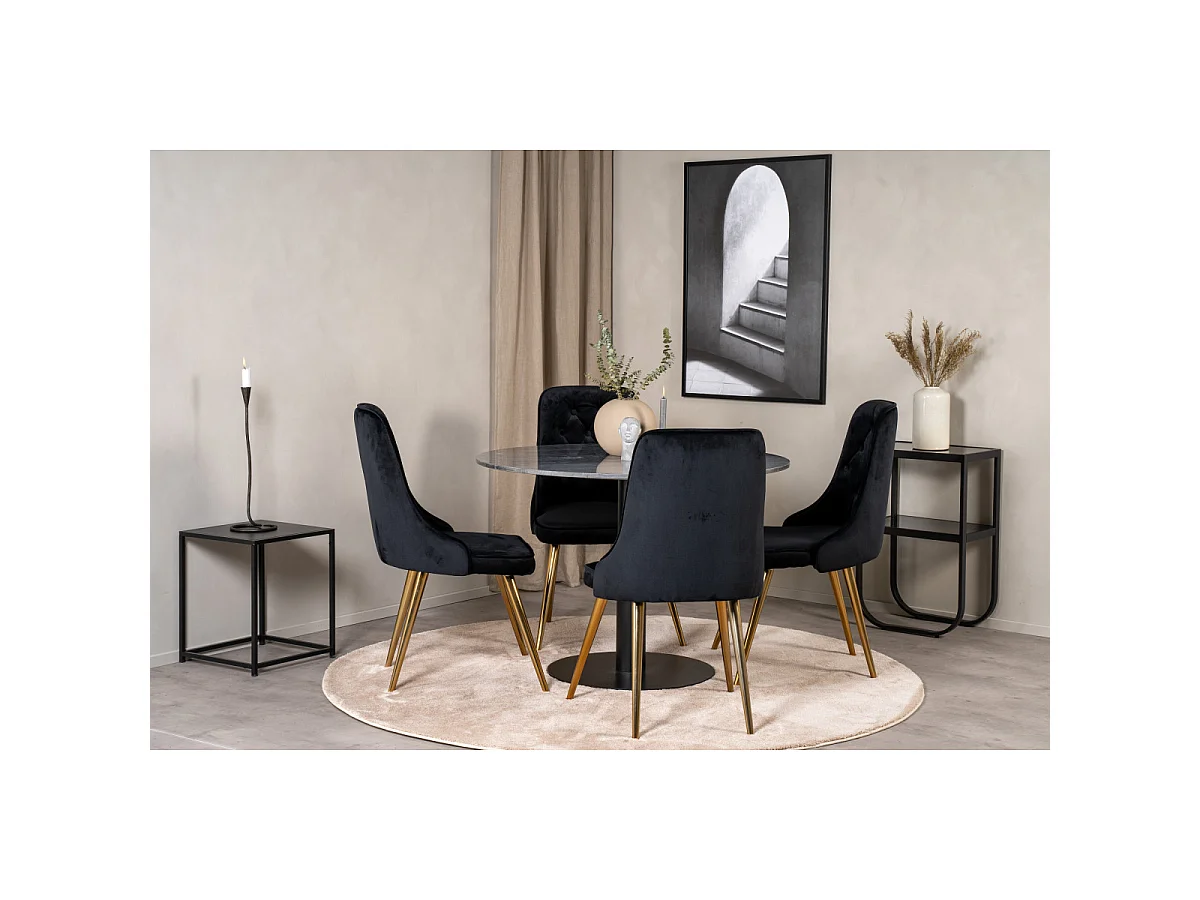 Ensemble Table à Manger & 4 Chaises "Estelle I & Deluxe II" 106cm Gris Foncé & Noir