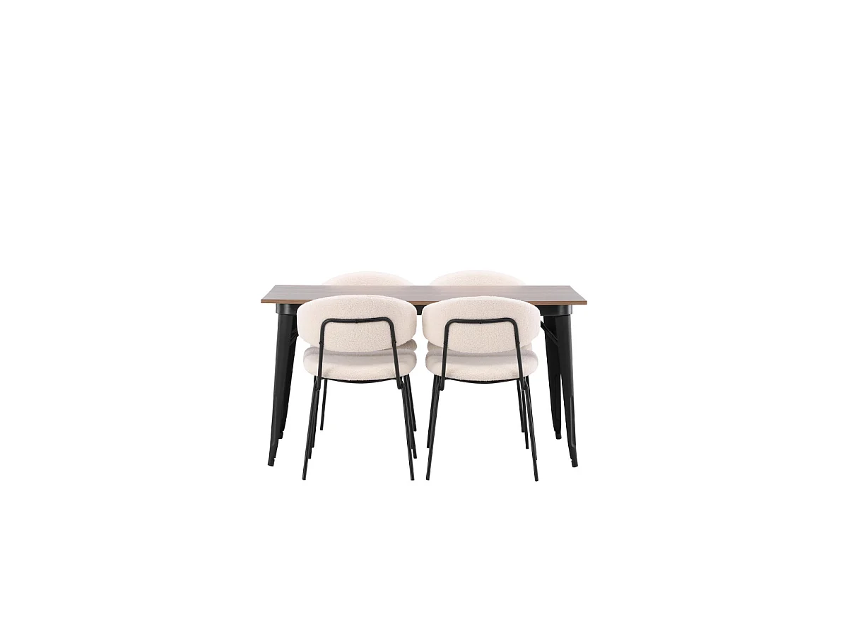 Ensemble Table à Manger & 4 Chaises "Tempe & Chico" 140cm Naturel & Blanc