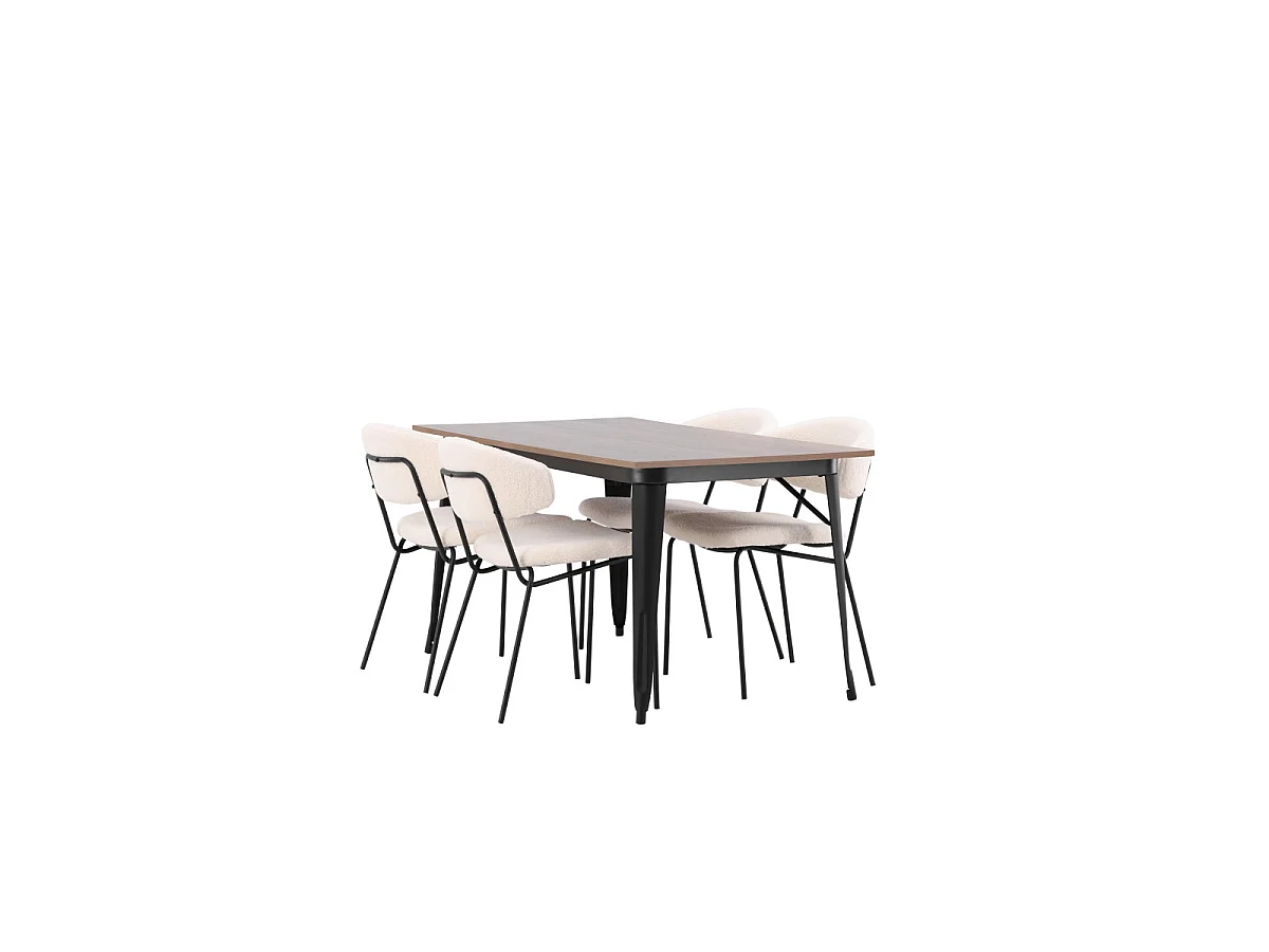 Ensemble Table à Manger & 4 Chaises "Tempe & Chico" 140cm Naturel & Blanc
