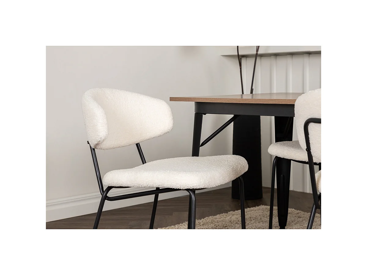 Ensemble Table à Manger & 4 Chaises "Tempe & Chico" 140cm Naturel & Blanc