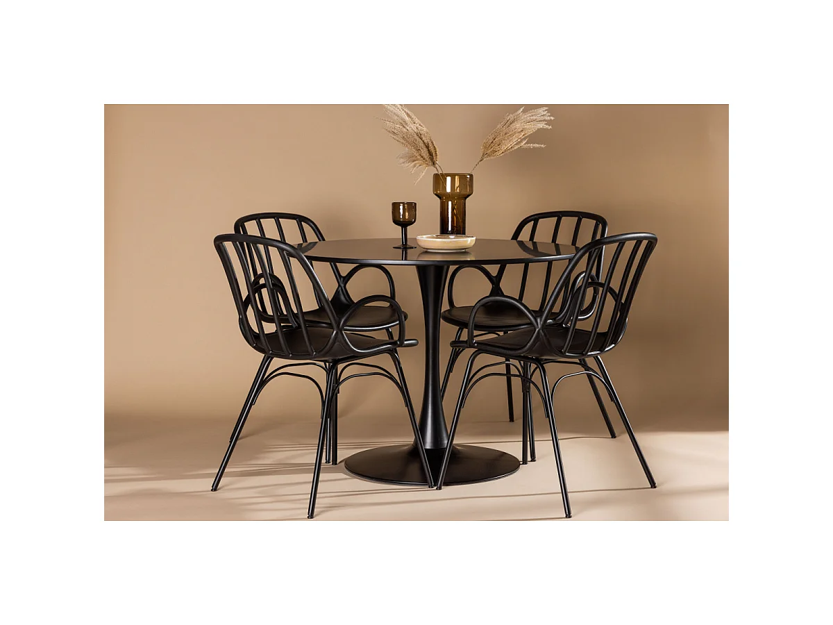 Ensemble Table à Manger & 4 Chaises "Glade & Dyron" 100cm Noir