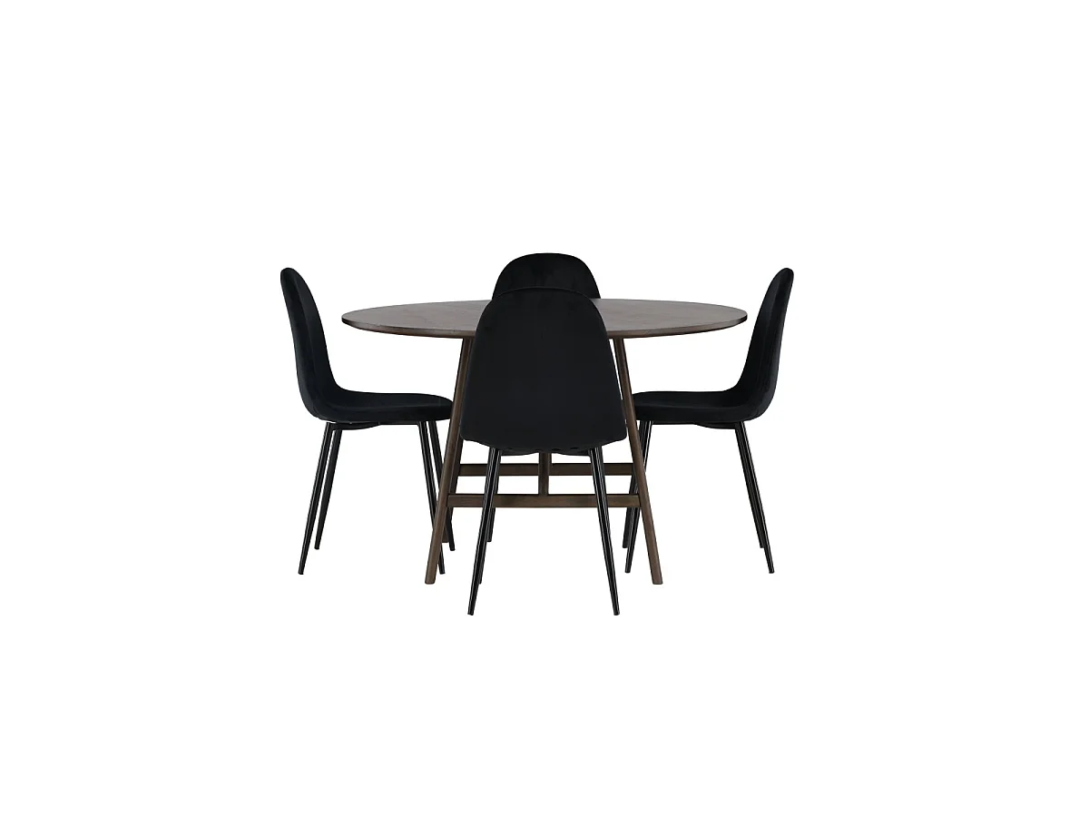 Ensemble Table à Manger & 4 Chaises "Kaseidon & Polar" 100cm Marron Foncé & Noir