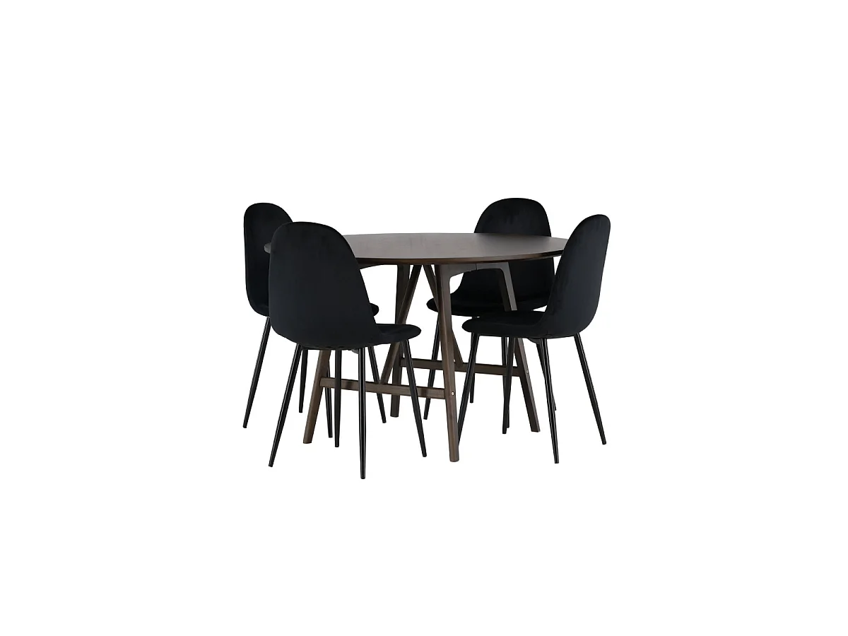 Ensemble Table à Manger & 4 Chaises "Kaseidon & Polar" 100cm Marron Foncé & Noir