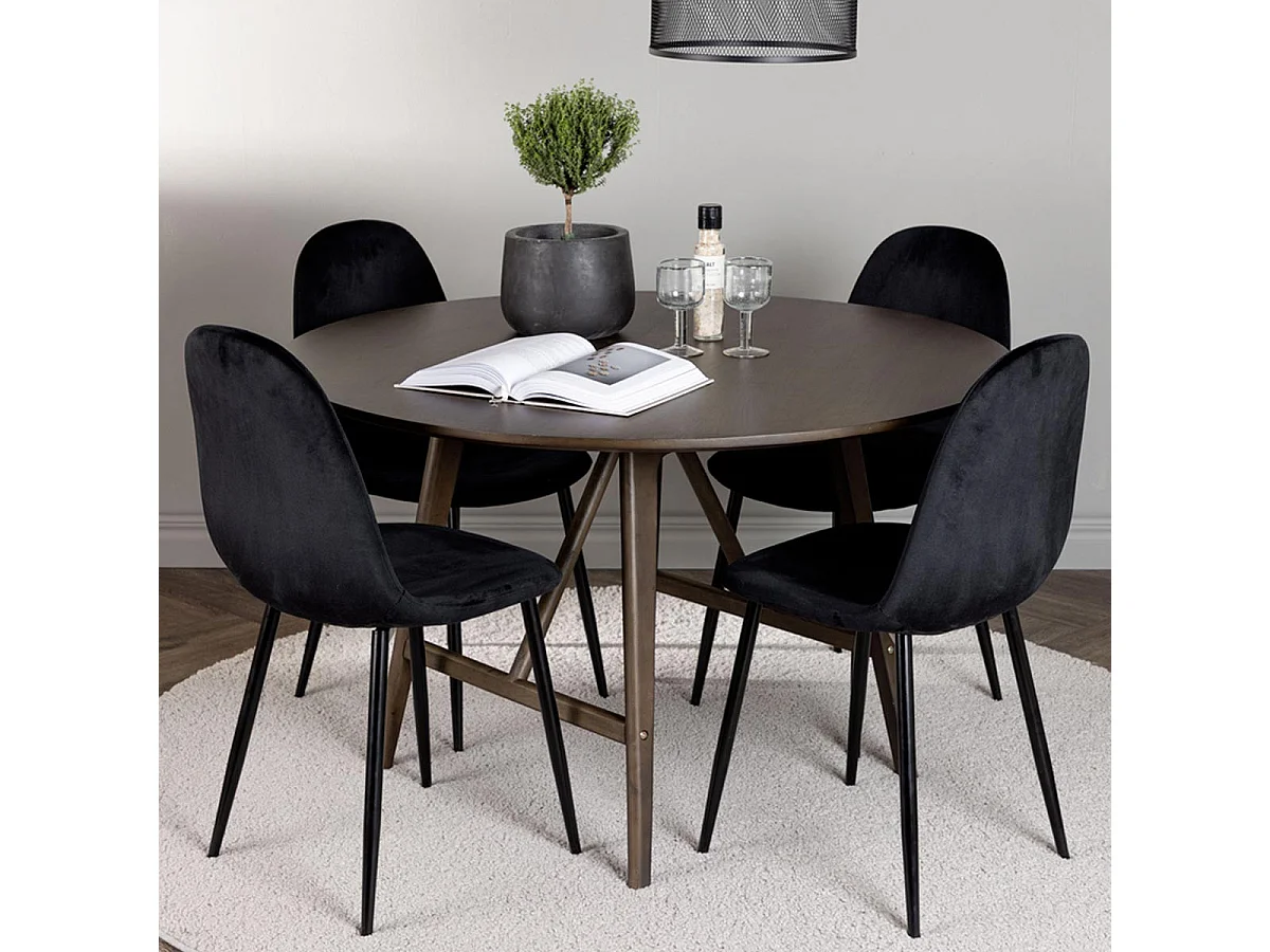 Ensemble Table à Manger & 4 Chaises "Kaseidon & Polar" 100cm Marron Foncé & Noir