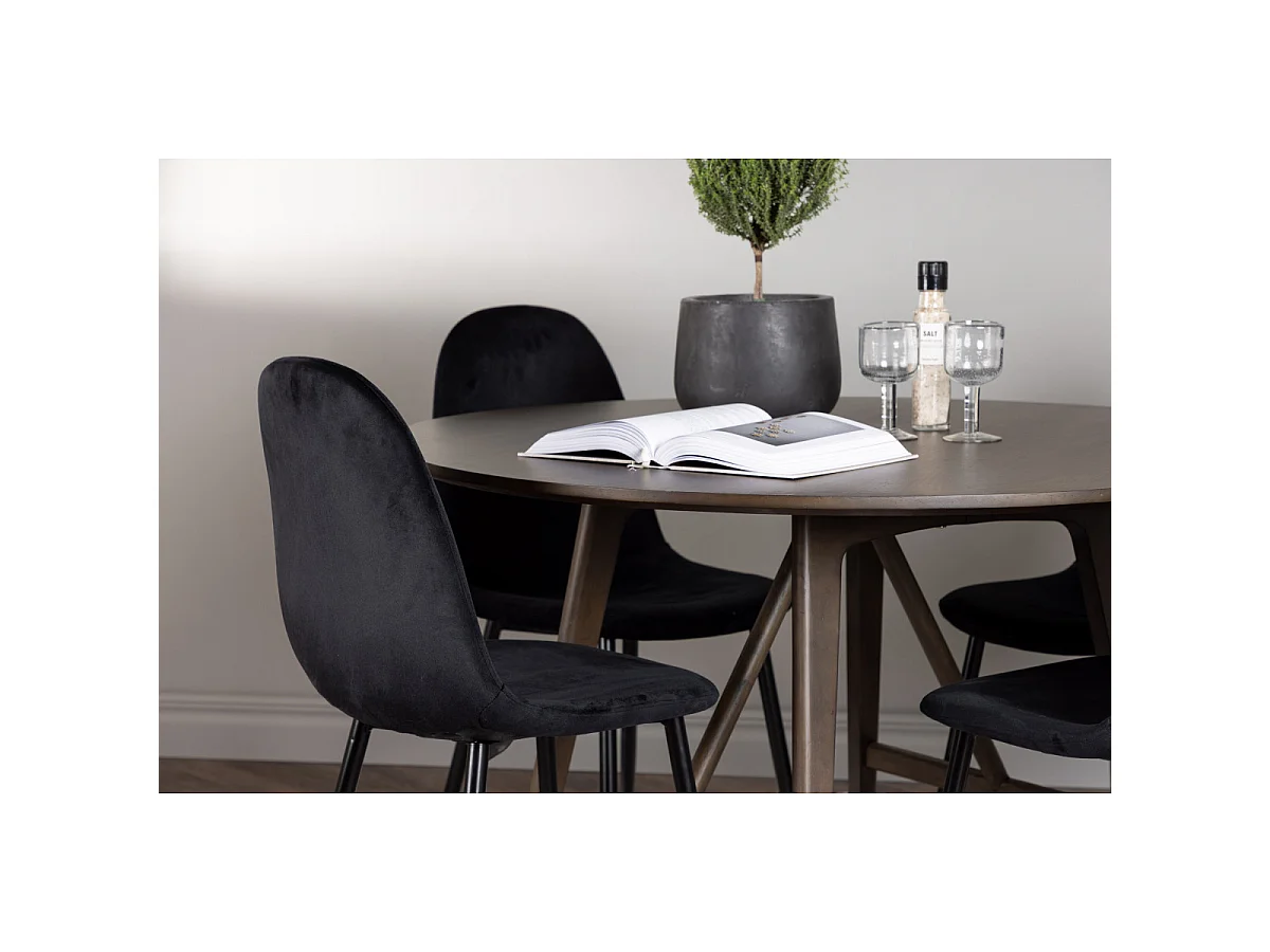 Ensemble Table à Manger & 4 Chaises "Kaseidon & Polar" 100cm Marron Foncé & Noir