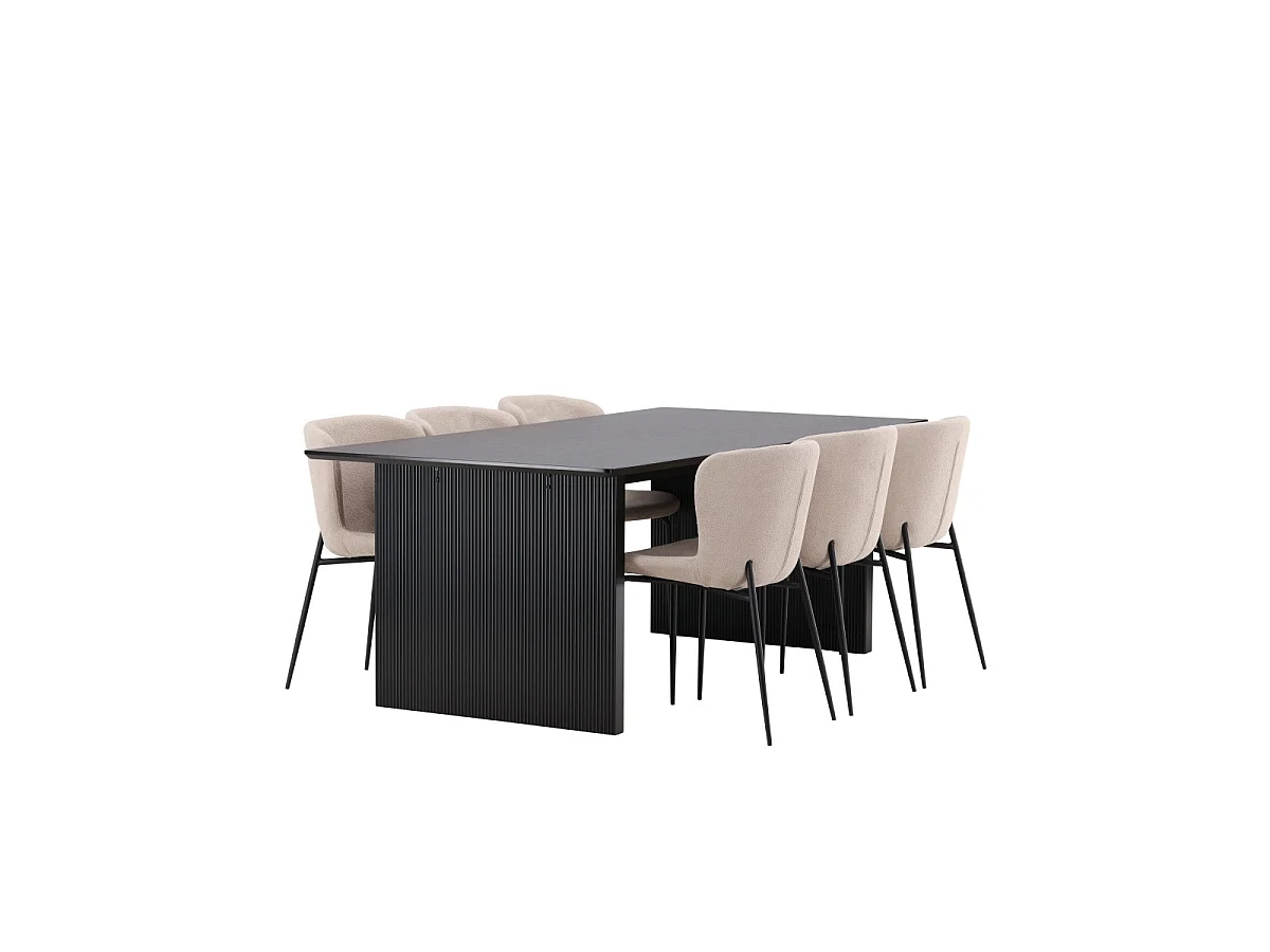 Ensemble Table à Manger & 6 Chaises "Vail & Modesto" 200cm Noir & Beige