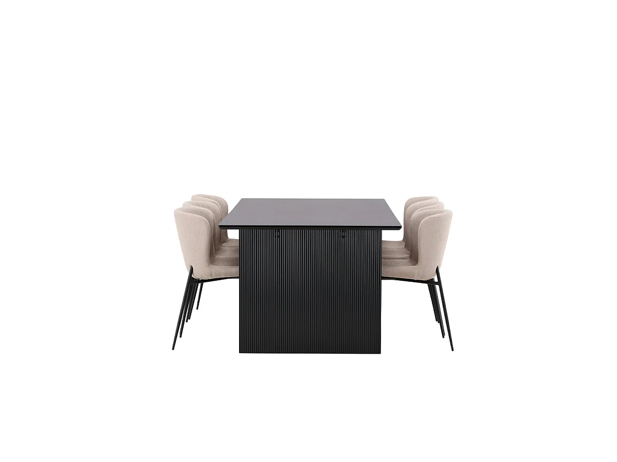 Ensemble Table à Manger & 6 Chaises "Vail & Modesto" 200cm Noir & Beige