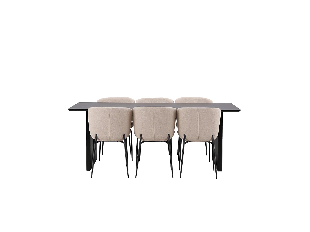 Ensemble Table à Manger & 6 Chaises "Vail & Modesto" 200cm Noir & Beige