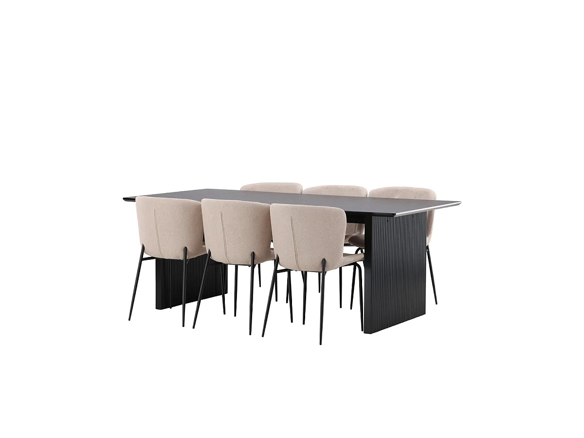Ensemble Table à Manger & 6 Chaises "Vail & Modesto" 200cm Noir & Beige