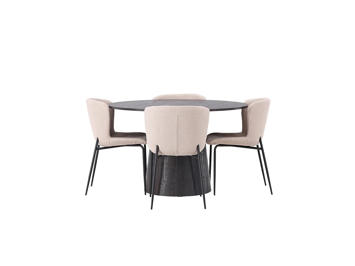 Ensemble Table à Manger & 4 Chaises "Lanzo & Modesto" 120cm Beige & Moka