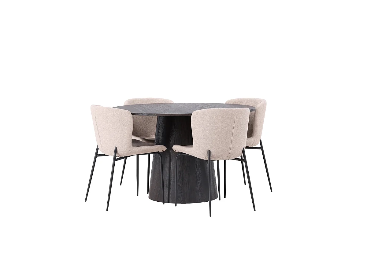 Ensemble Table à Manger & 4 Chaises "Lanzo & Modesto" 120cm Beige & Moka