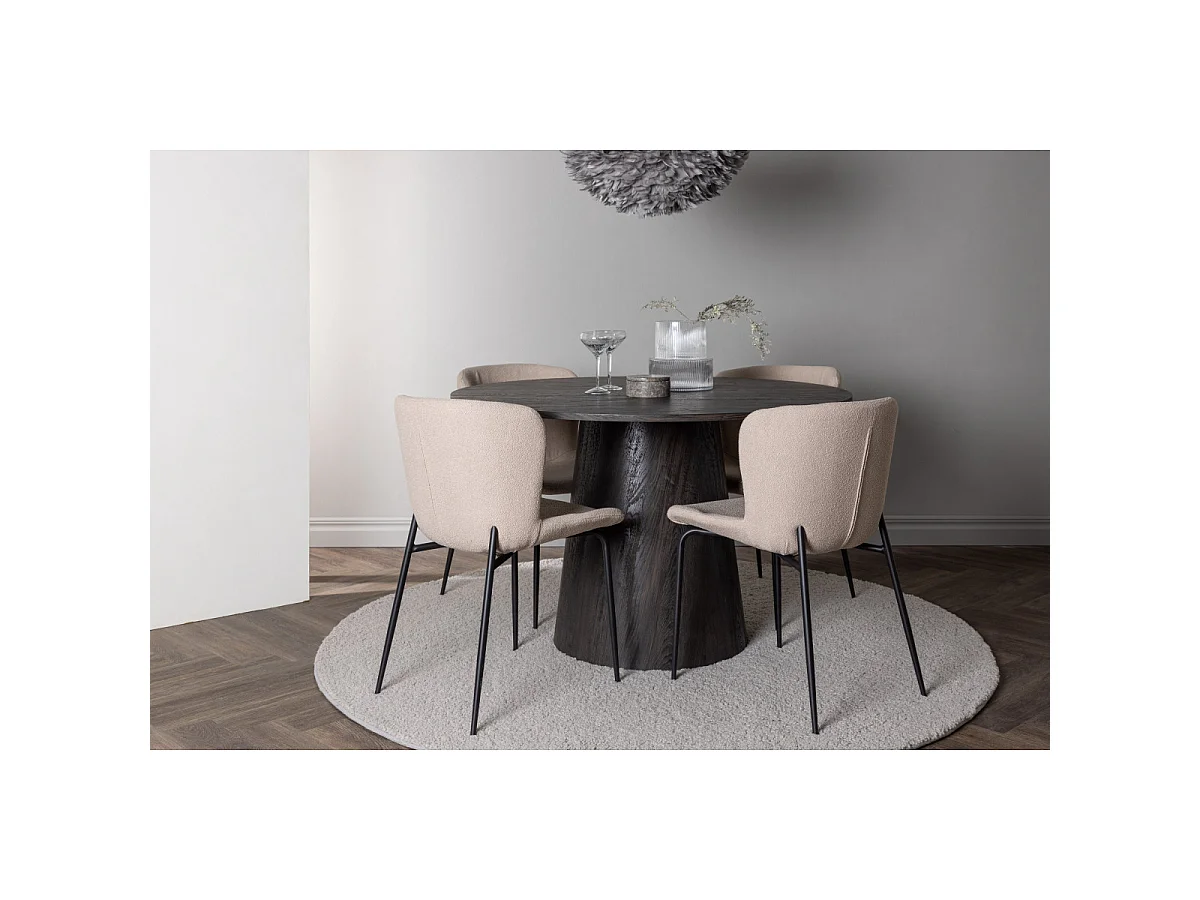 Ensemble Table à Manger & 4 Chaises "Lanzo & Modesto" 120cm Beige & Moka