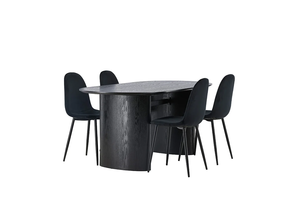 Ensemble Table à Manger & 4 Chaises "Isolde & Polar" 180cm Noir