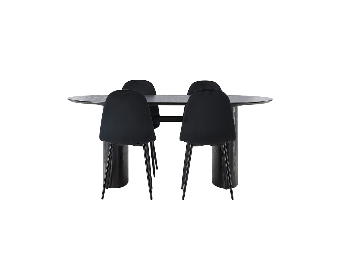 Ensemble Table à Manger & 4 Chaises "Isolde & Polar" 180cm Noir