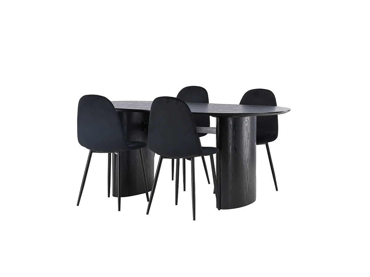 Ensemble Table à Manger & 4 Chaises "Isolde & Polar" 180cm Noir