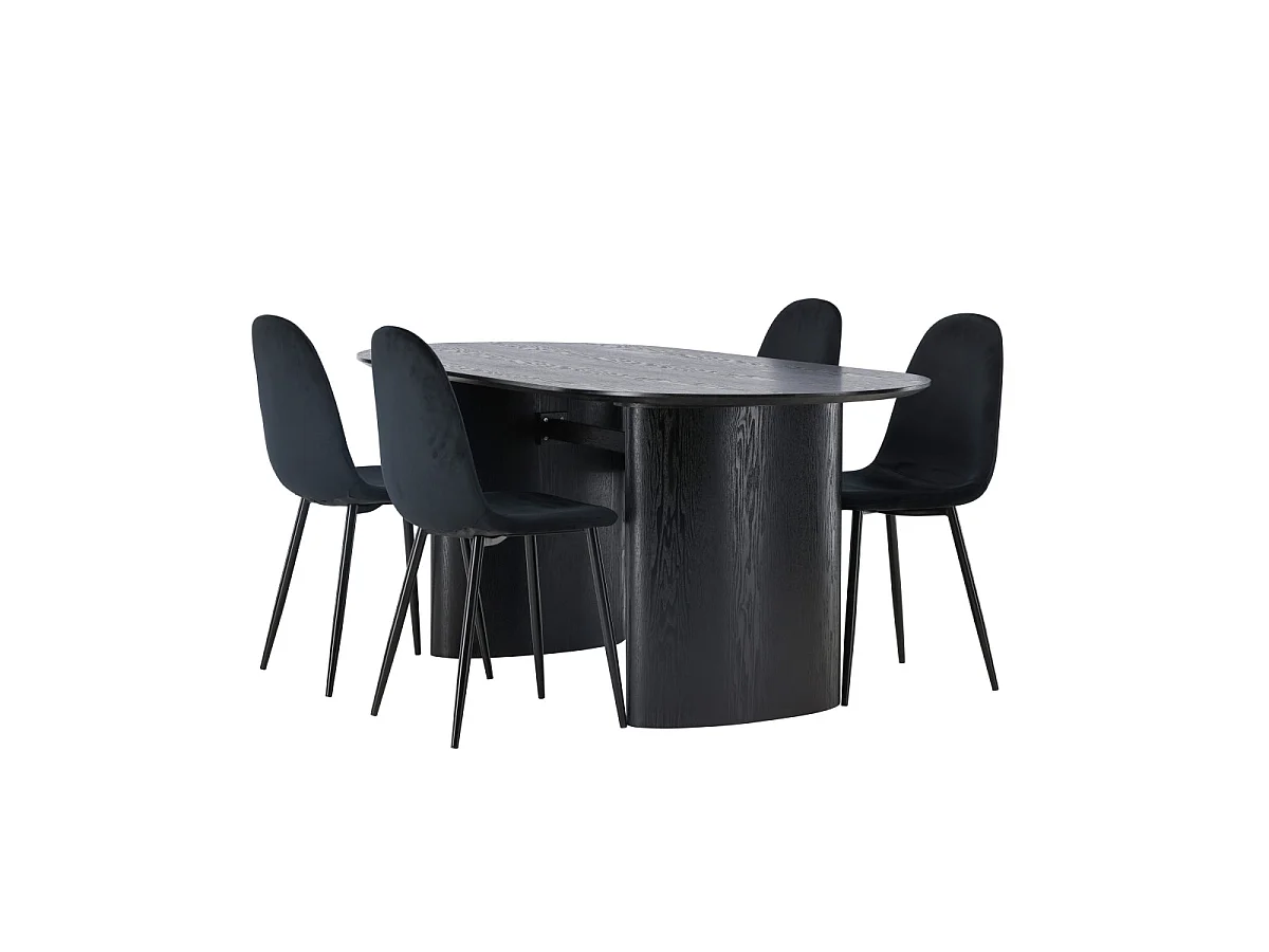 Ensemble Table à Manger & 4 Chaises "Isolde & Polar" 180cm Noir