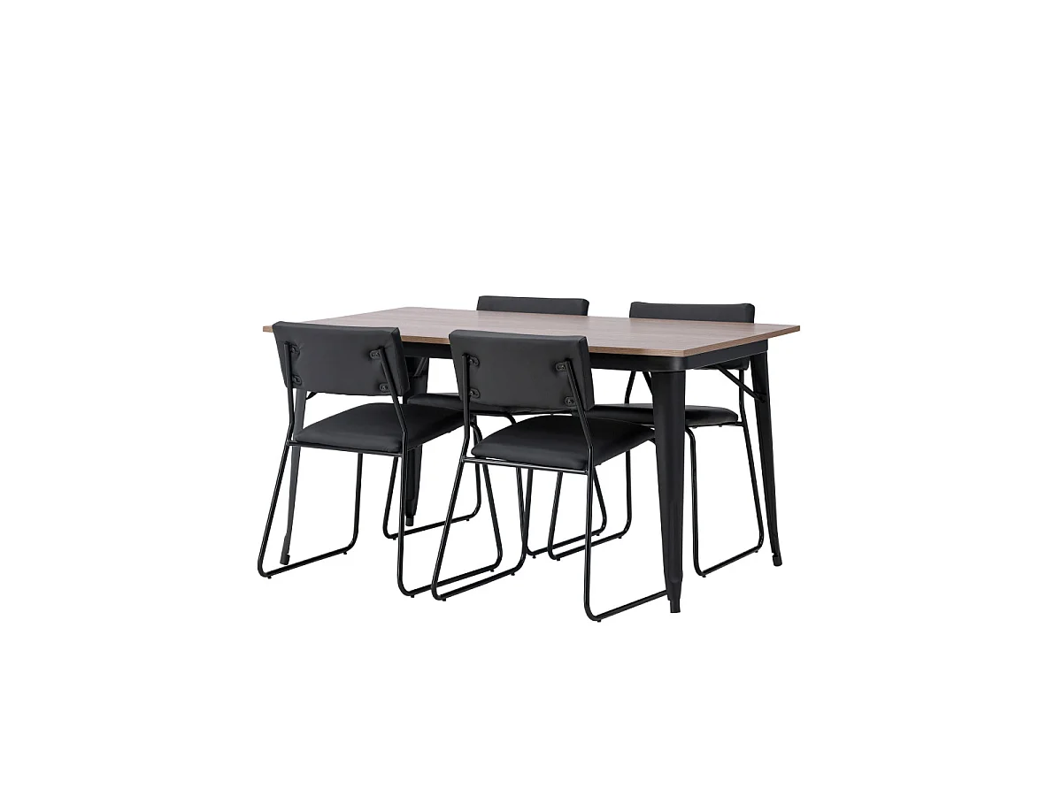 Ensemble Table à Manger & 4 Chaises "Tempe & Kenth" 140cm Naturel & Noir