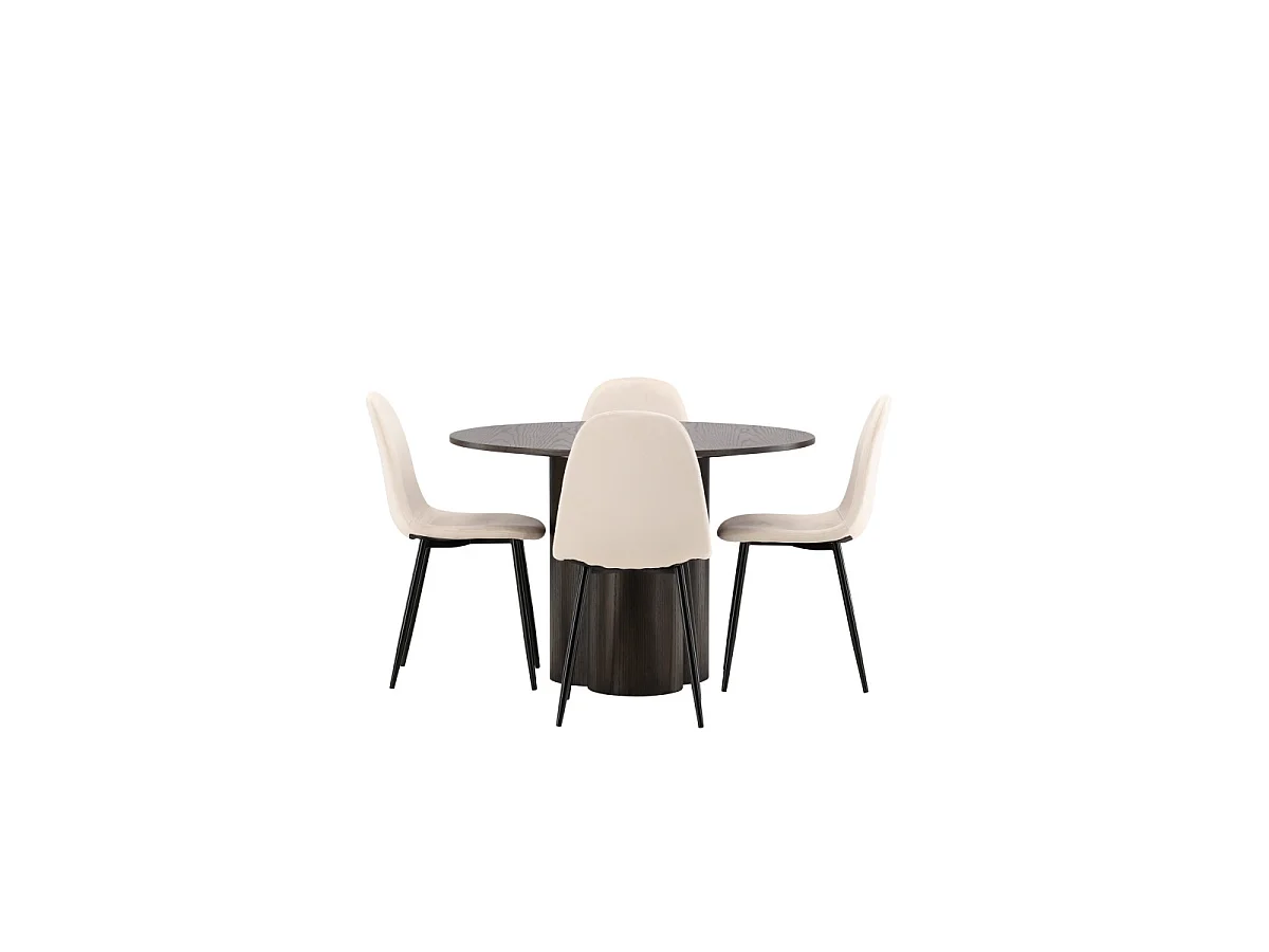 Ensemble Table à Manger & 4 Chaises en Velours "Olivia & Polar" 110cm Moka & Beige