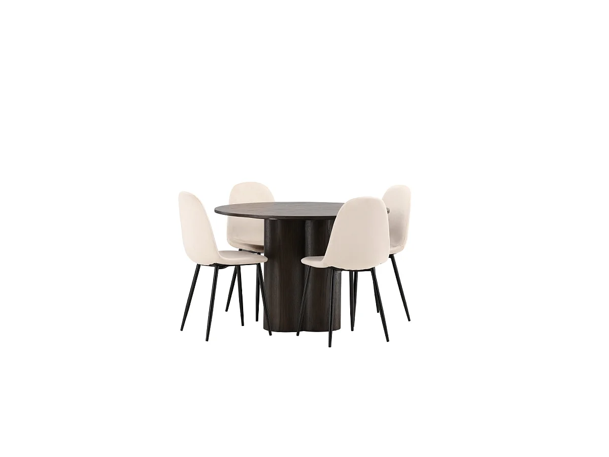 Ensemble Table à Manger & 4 Chaises en Velours "Olivia & Polar" 110cm Moka & Beige