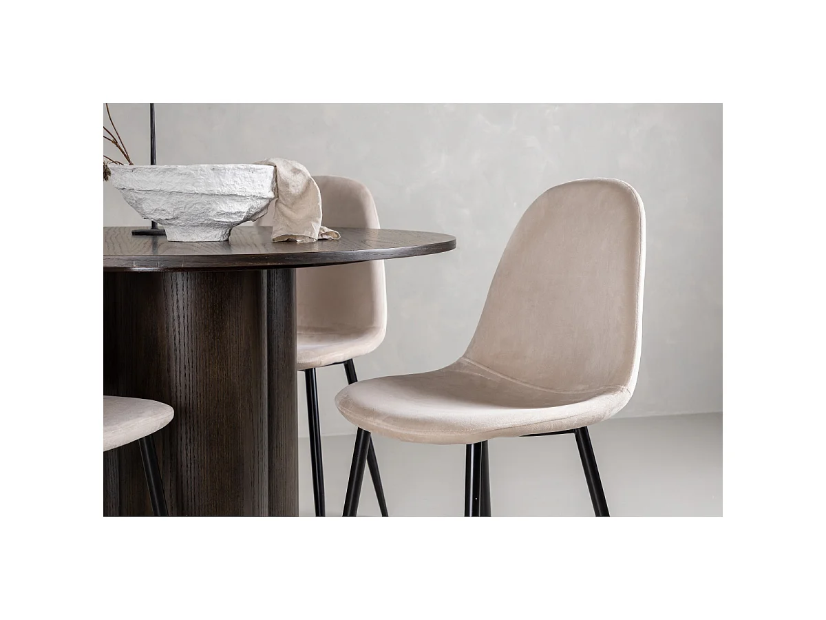 Ensemble Table à Manger & 4 Chaises en Velours "Olivia & Polar" 110cm Moka & Beige