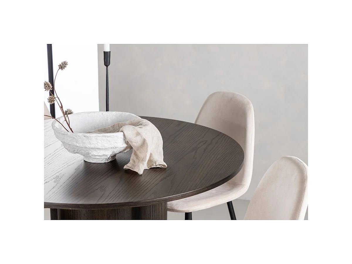 Ensemble Table à Manger & 4 Chaises en Velours "Olivia & Polar" 110cm Moka & Beige