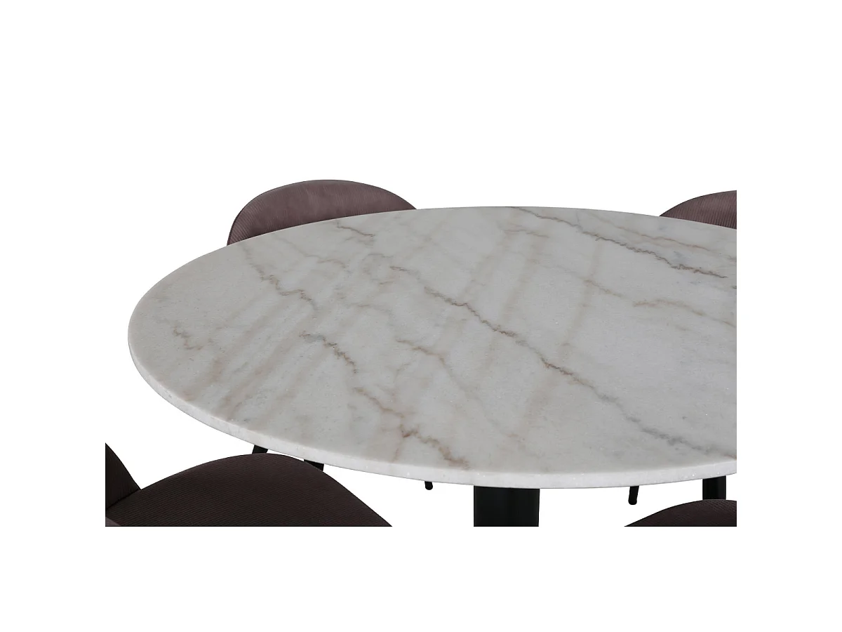 Ensemble Table à Manger & 4 Chaises "Estelle & Velvet" 106cm Blanc & Rose