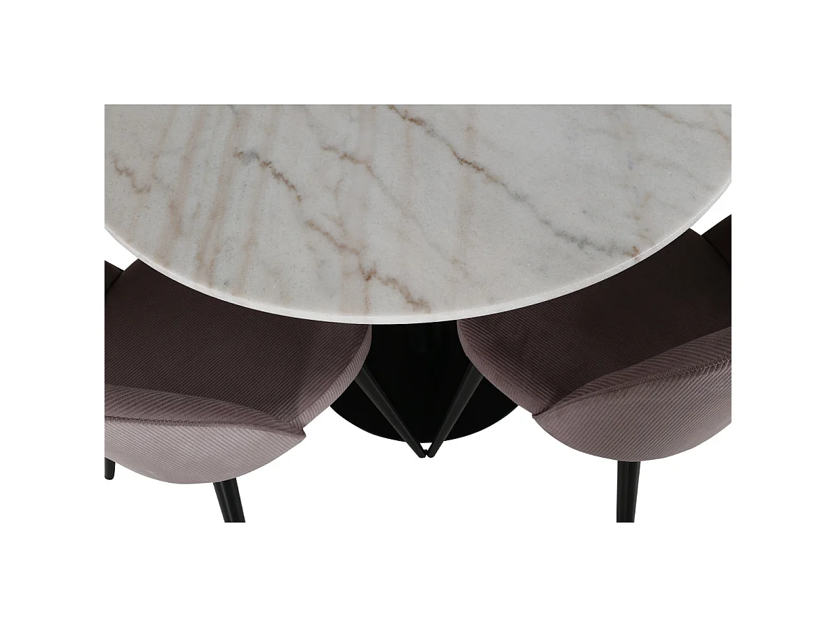 Ensemble Table à Manger & 4 Chaises "Estelle & Velvet" 106cm Blanc & Rose