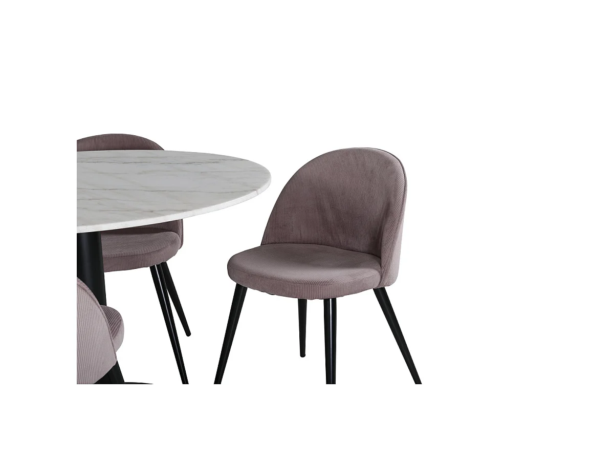 Ensemble Table à Manger & 4 Chaises "Estelle & Velvet" 106cm Blanc & Rose