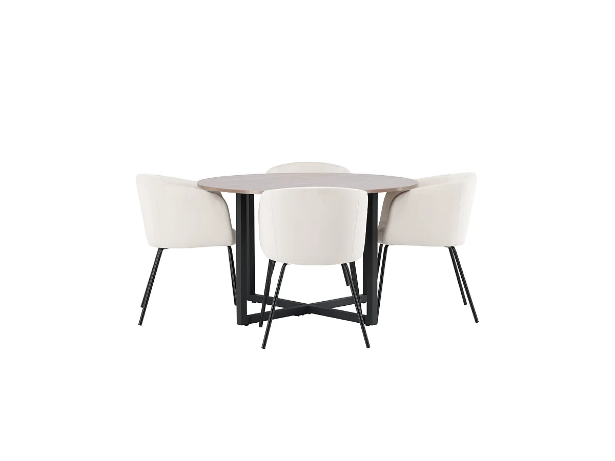 Ensemble Table à Manger & 4 Chaises "Durango & Berit" 120cm Noyer  & Beige