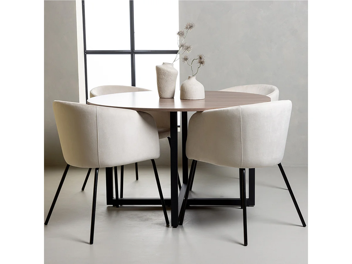 Ensemble Table à Manger & 4 Chaises "Durango & Berit" 120cm Noyer  & Beige