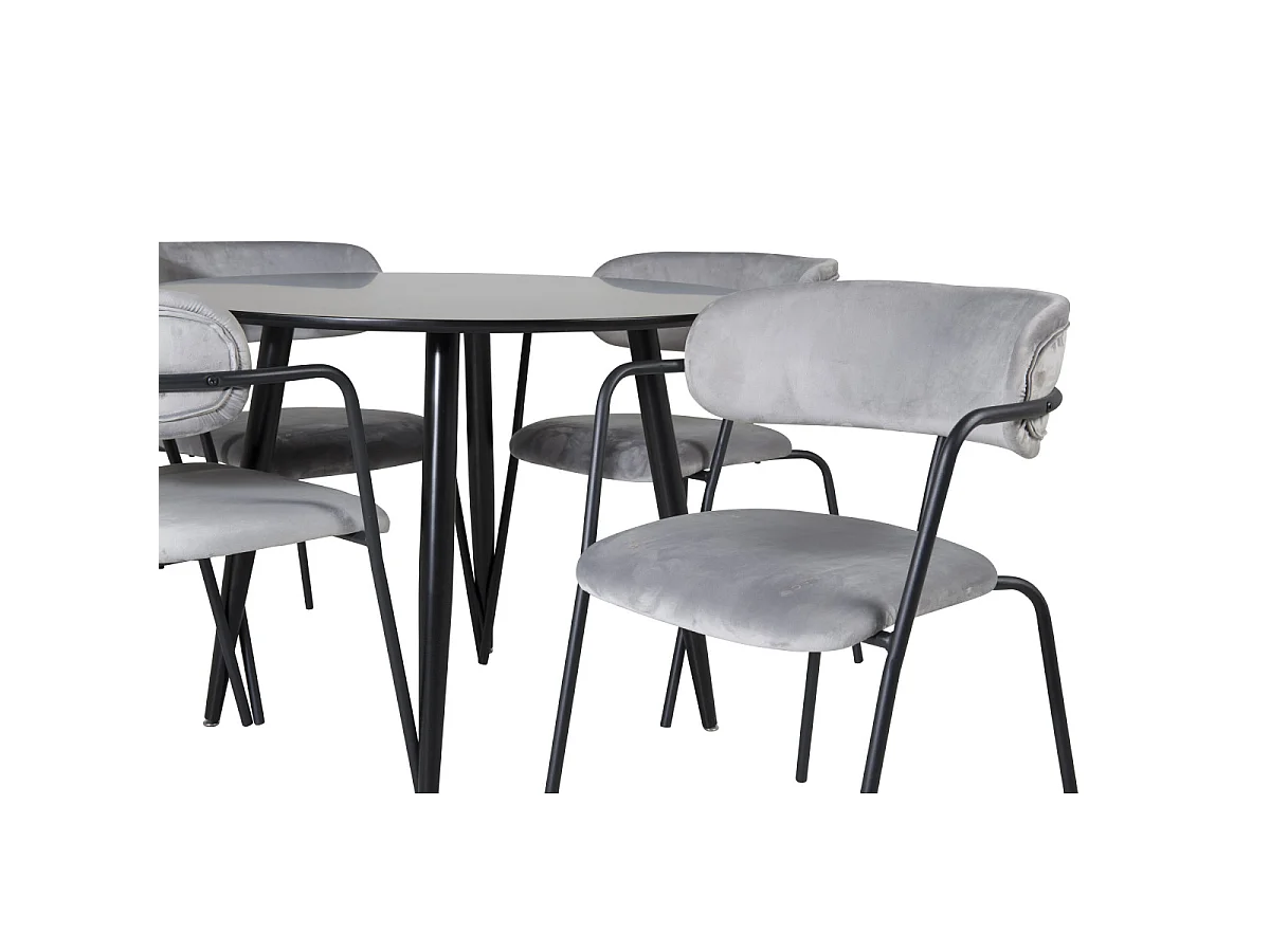 Ensemble Table à Manger & 4 Chaises "Plaza & Arrow" 100cm Noir & Gris