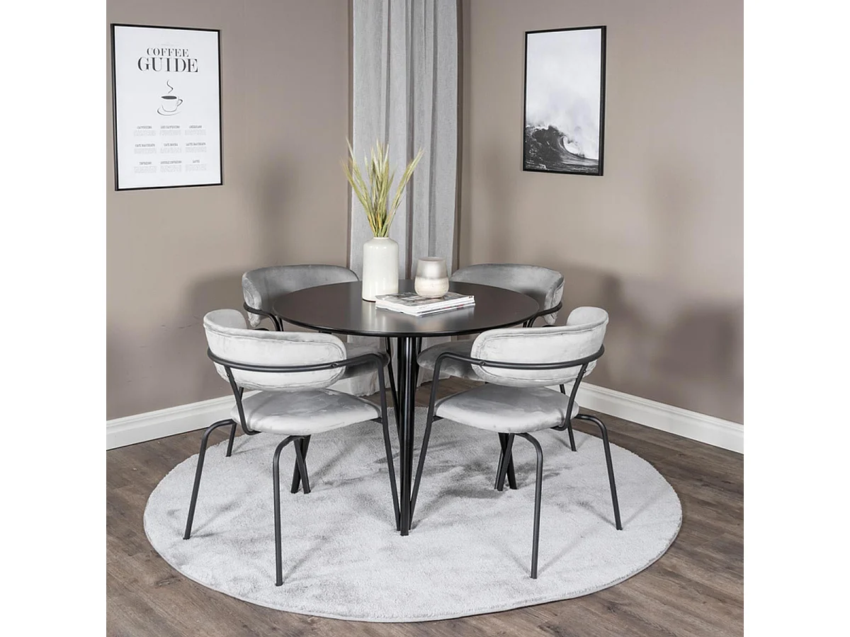 Ensemble Table à Manger & 4 Chaises "Plaza & Arrow" 100cm Noir & Gris