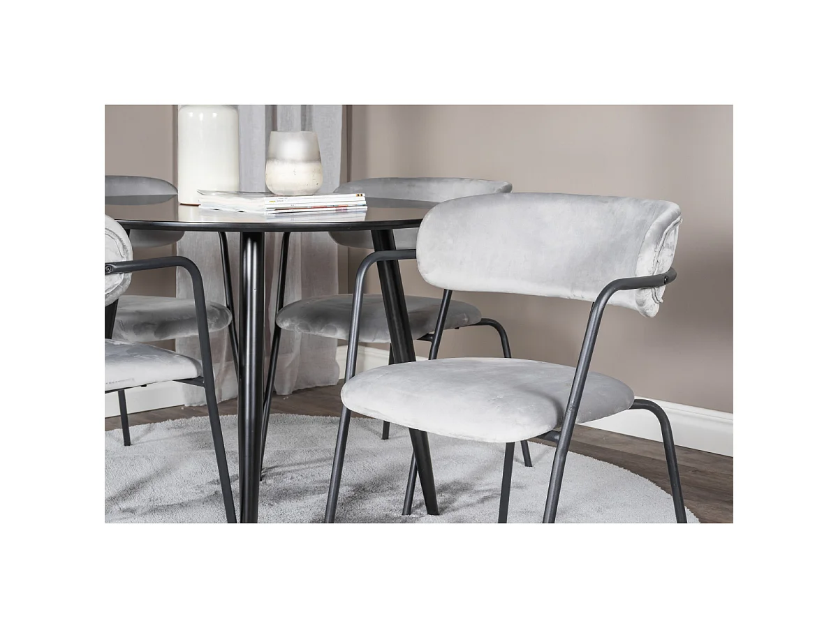 Ensemble Table à Manger & 4 Chaises "Plaza & Arrow" 100cm Noir & Gris