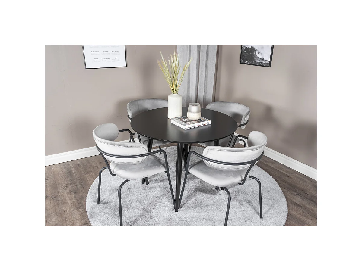 Ensemble Table à Manger & 4 Chaises "Plaza & Arrow" 100cm Noir & Gris