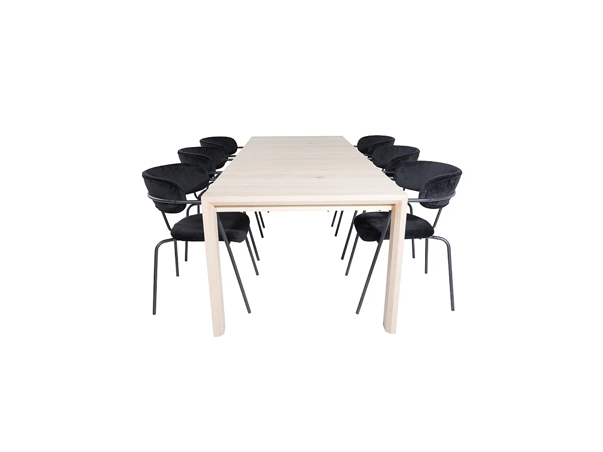 Ensemble Table à Manger Extensible & 6 Chaises "Slider & Arrow" 170-250cm Noir & Beige