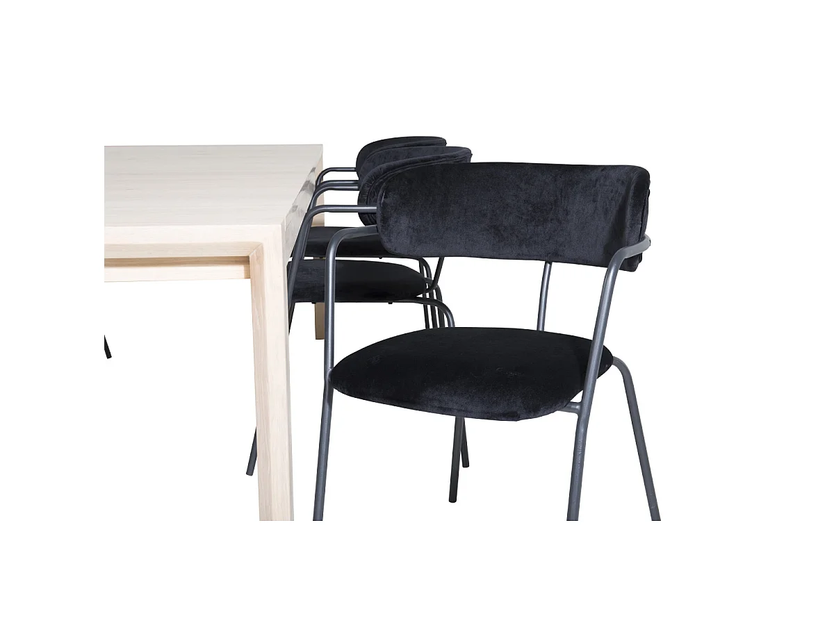 Ensemble Table à Manger Extensible & 6 Chaises "Slider & Arrow" 170-250cm Noir & Beige