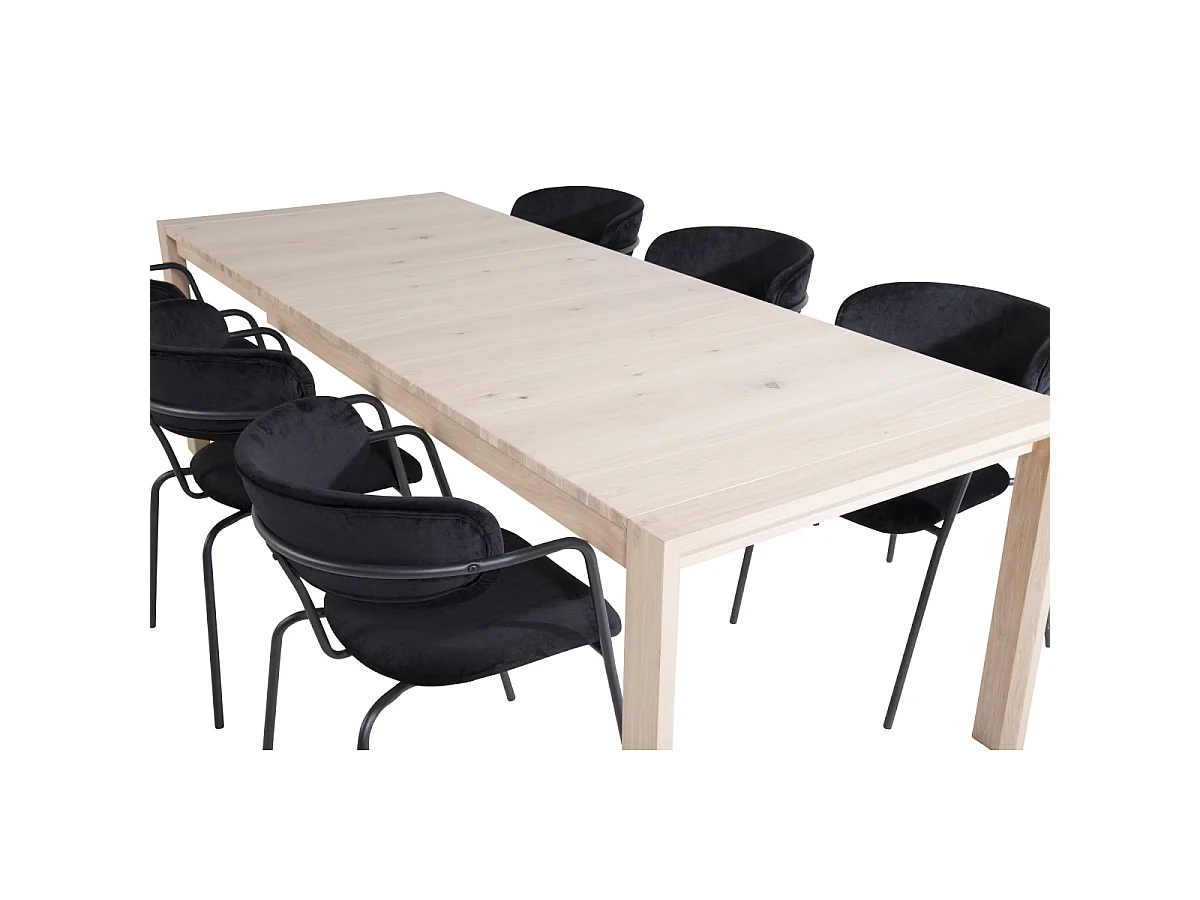 Ensemble Table à Manger Extensible & 6 Chaises "Slider & Arrow" 170-250cm Noir & Beige