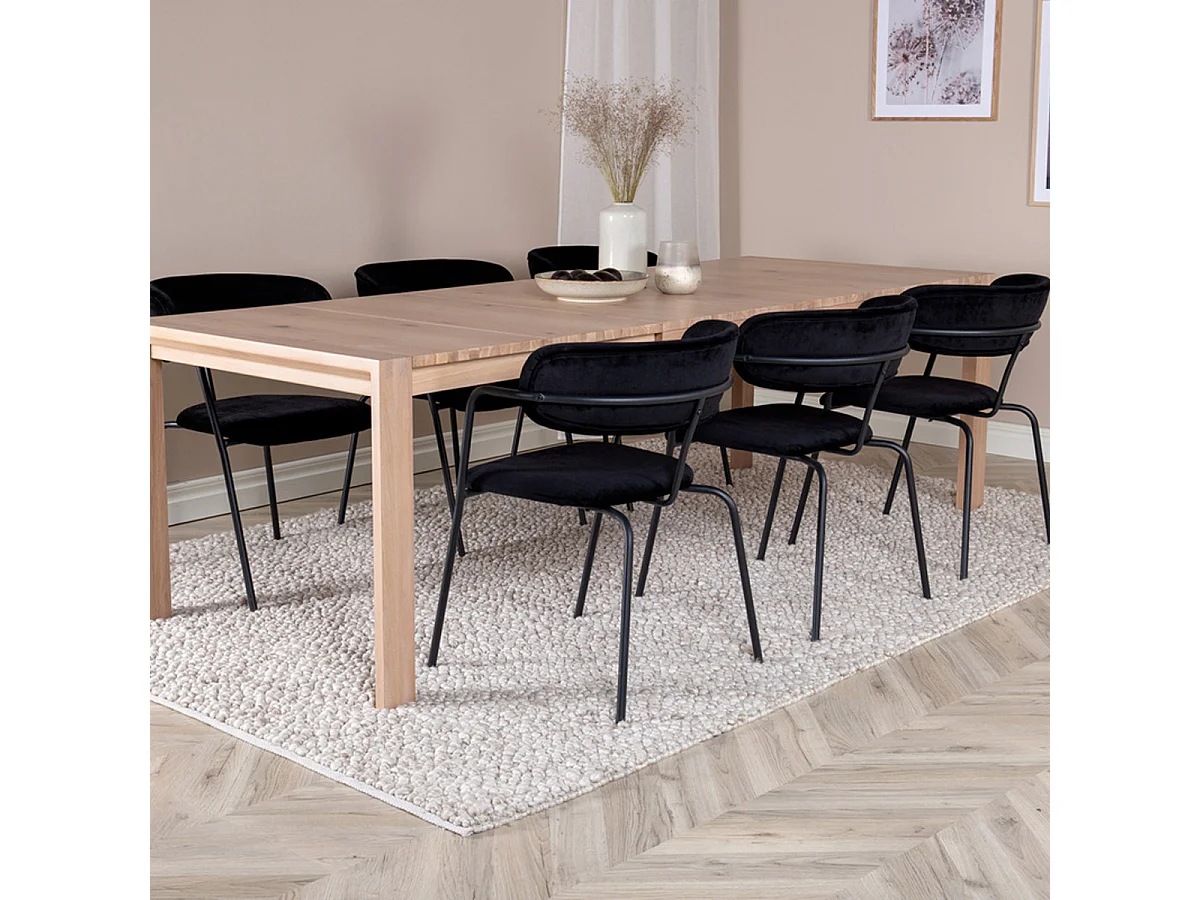 Ensemble Table à Manger Extensible & 6 Chaises "Slider & Arrow" 170-250cm Noir & Beige