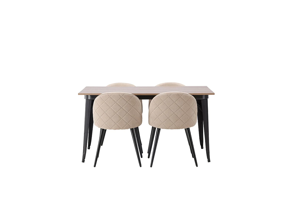 Ensemble Table à Manger & 4 Chaises "Tempe & Velvet" 140cm Naturel & Beige