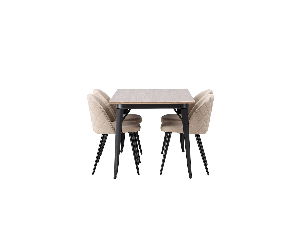 Ensemble Table à Manger & 4 Chaises "Tempe & Velvet" 140cm Naturel & Beige