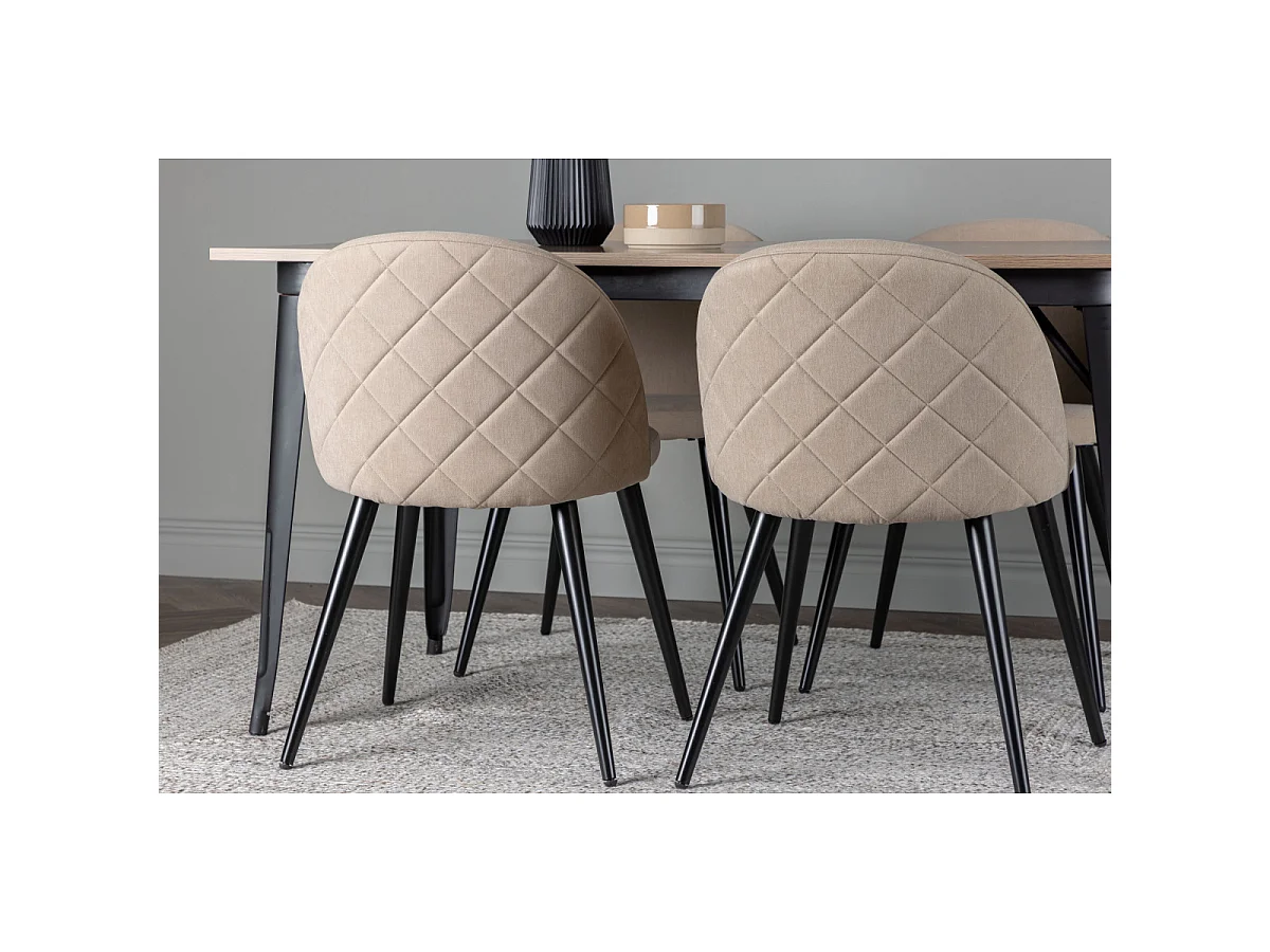 Ensemble Table à Manger & 4 Chaises "Tempe & Velvet" 140cm Naturel & Beige