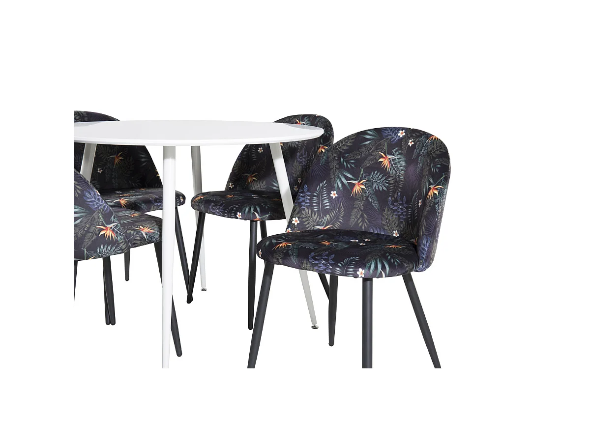 Ensemble Table à Manger & 4 Chaises "Plaza I & Velvet" 100cm Blanc & Multicolore