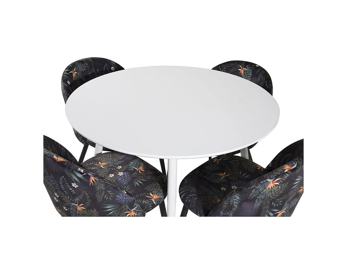 Ensemble Table à Manger & 4 Chaises "Plaza I & Velvet" 100cm Blanc & Multicolore