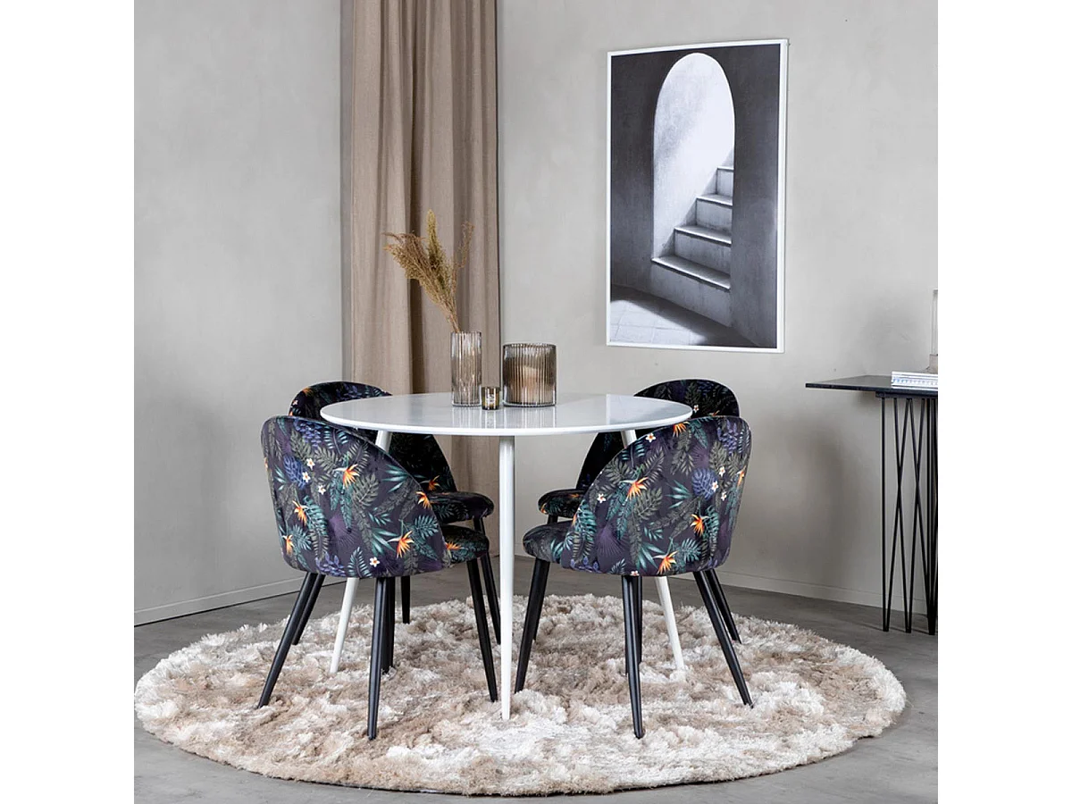 Ensemble Table à Manger & 4 Chaises "Plaza I & Velvet" 100cm Blanc & Multicolore