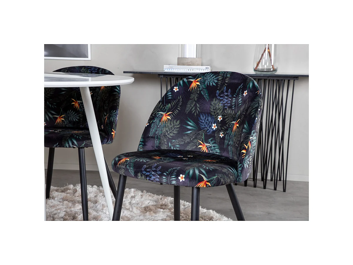 Ensemble Table à Manger & 4 Chaises "Plaza I & Velvet" 100cm Blanc & Multicolore
