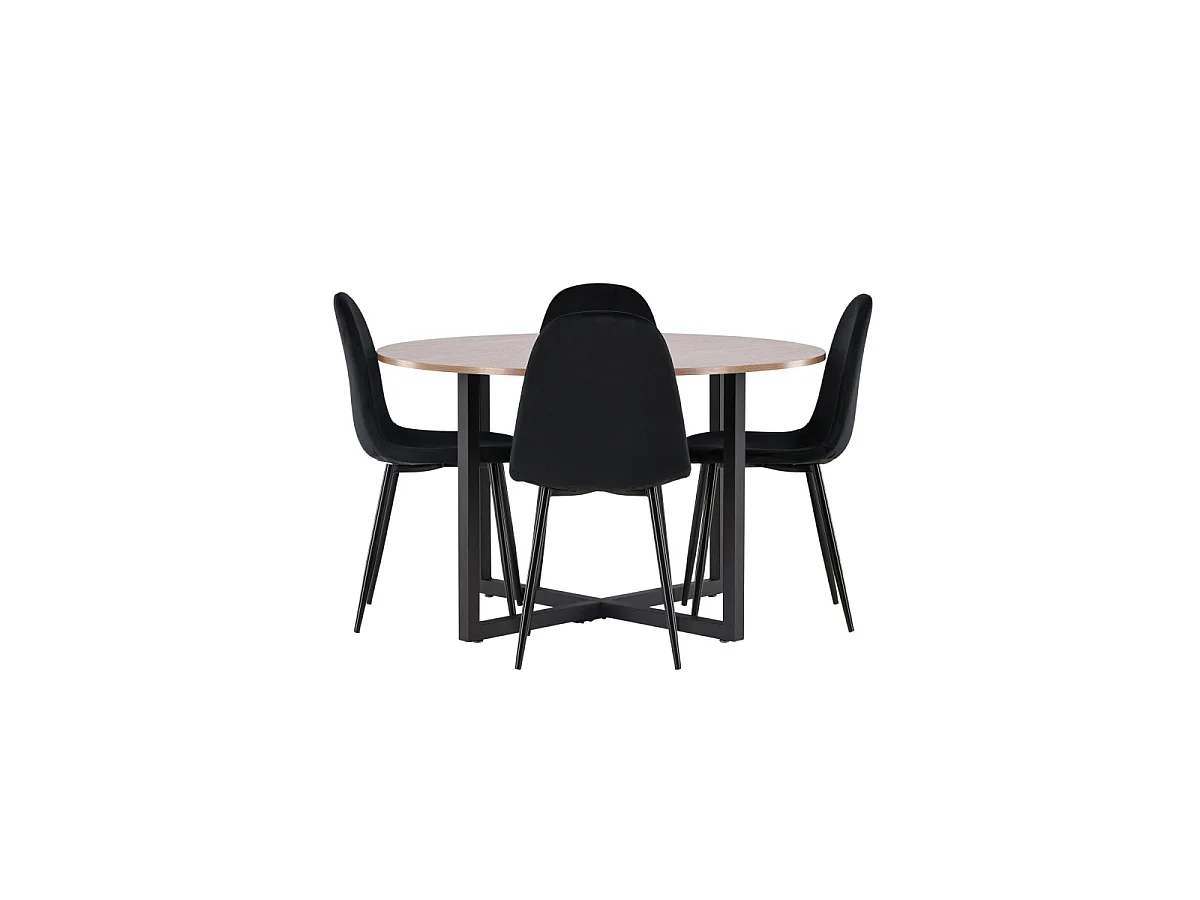 Ensemble Table à Manger & 4 Chaises "Durango & Polar" 120cm Noyer & Noir